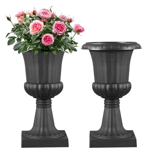 VEVOR Plastic Urn Planters, 9.8 x 16.5 Inch, 2 Pack Black Classic Flower Pots Front Porch Planters, Indoor & Outdoor Vase for Wedding, Party, Event, Home, Stage, Garden, Balcony, Patio Decoration - color: Black, size: 9.8 x 16.5 Inch