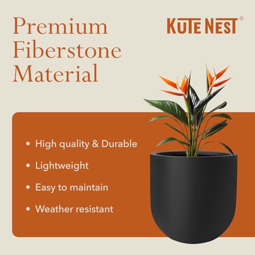 KUTE NEST 16" Premium Arco Fiberstone Outdoor Planter - Black - color: Black, size: 16"H x 16"D