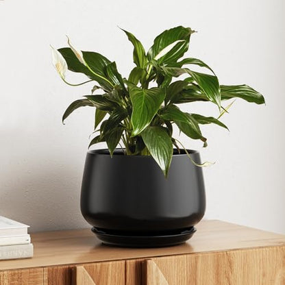 LE TAUCI Ceramic Planter, 10 Inch, Large Plant Pot, Indoor Plant Pot, Black - color: Black, size: 10"