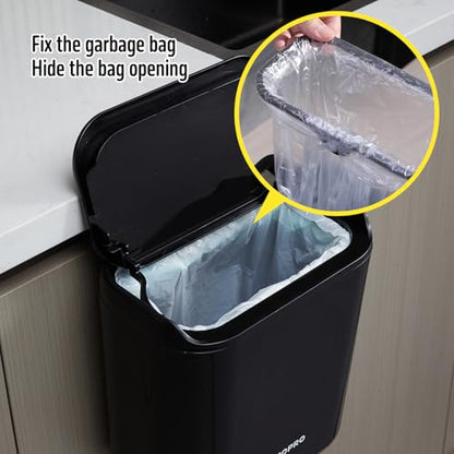 MACOPRO Compost Bin Hanging Trash Can with Lid Under Sink for Kitchen, Food Waste Bin for Countertop with Lid, Mountable Garbage Can for Bathroom, RV, 8L/2.6Gal