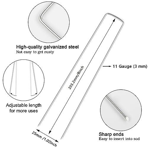 FEED GARDEN 8 Inch 50 Pack Galvanized Landscape Staples 11 Gauge Anti-Rust Garden Stakes Landscaping Fabric SOD Pins Yard Stakes for Weed Barrier Fabric - size: 8 Inch