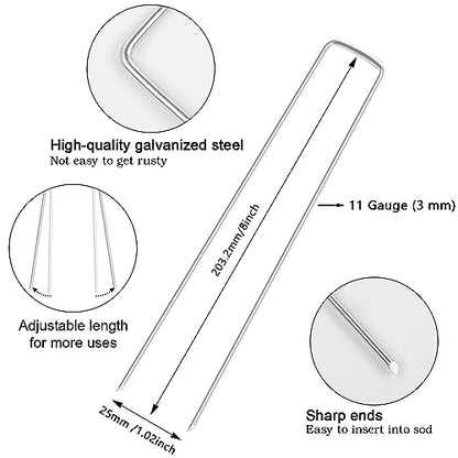 FEED GARDEN 8 Inch 50 Pack Galvanized Landscape Staples 11 Gauge Anti-Rust Garden Stakes Landscaping Fabric SOD Pins Yard Stakes for Weed Barrier Fabric - size: 8 Inch