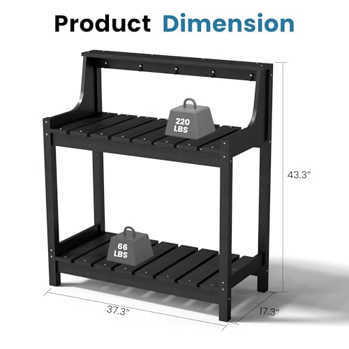 Domi 3-Tier Potting Benches for Outside, HDPE Outdoor Potting Table, Black - color: Black