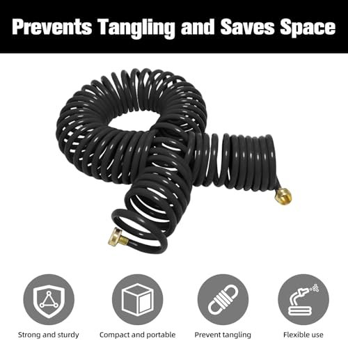Coil Hose,3/8" EVA Coil Garden Hose 50 FT,Curly Water Hose - color: Black, size: 50FT