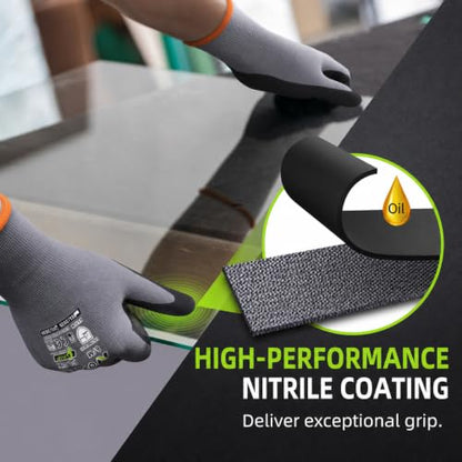 Safety Work Gloves Men, 12 Pairs Micro Foam Nitrile Coated Grip - size: 9/Large