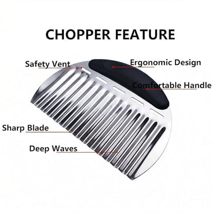 Crinkle Cutter French Fry Cutter, 2 Pack Stainless Steel Wavy Potato Slicer - color: Black & Yellow