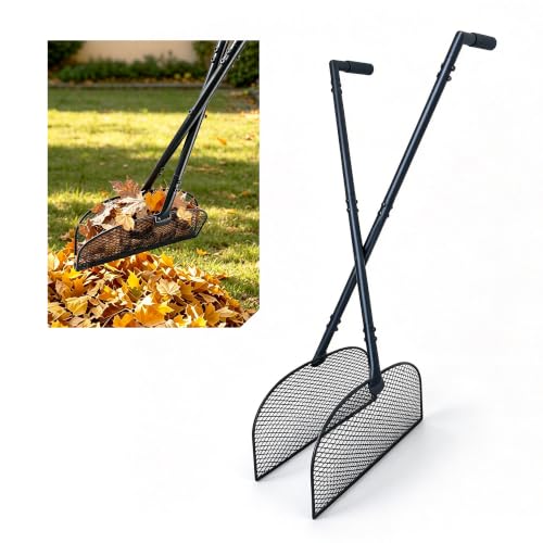 Leaf Grabber Rake with Ergonomic Angled Handle Long Handle Leaf Picker Upper Lightweight Metal Leaf Collector Reacher Grabber Tool for Yard Cleanup No Bending Over Lawn Garden