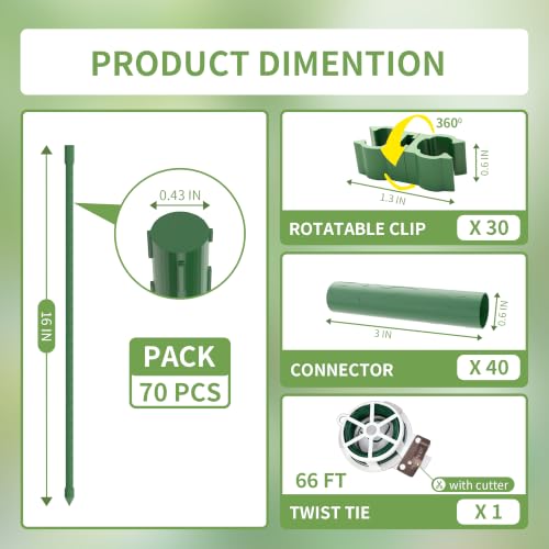 PROWORX Garden Plant Stakes, 16 Inch 70 Pack DIY 4ft 5ft 6ft Tomato Stakes - size: 16 Inch 70 Pack