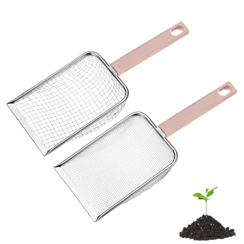 M METERXITY 2-Pack Gardening Soil Sifter, 5/2 mm Mesh Stainless Steel Portable Gardening Sifter with Plastic Handle for Sand/Dirt/Rock/Compost [White, Pink] - color: White, Pink, size: 5,2 mm