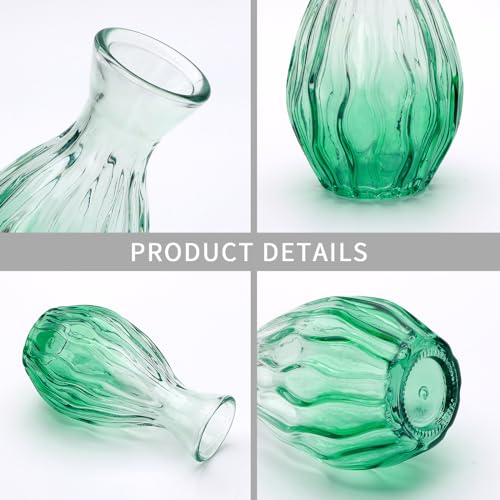 Glass Bud Vases Set of 4, Small Green Flower Vases for Wedding Centerpiece - color: Green