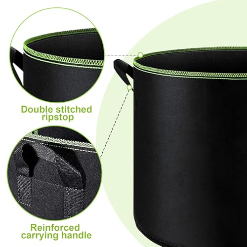 6-Pack 5 Gallon Grow Bags - 300G Heavy Duty Aeration Fabric Pots with Handles,Thickened Nonwoven Planter Bags for Vegetables Flowers Fruits - color: Black, size: 5 Gallon