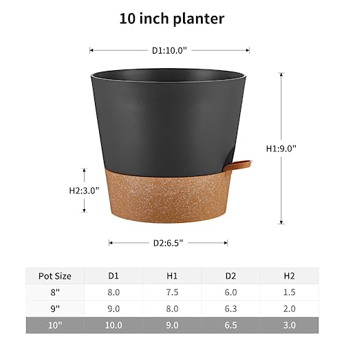 FaithLand 2-Pack 10 Inch Planter Pots for Indoor Outdoor Plants, Self Watering Flower Pots with Deep Reservoir, Black with Terracotta … - color: Black With Terracotta, size: 10 Inch