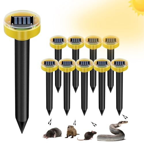 Snake Repellent for Yard 10 Pack, Ultrasonic Mole Repellent,Solar Powered Gopher Repeller Sonic Mole Deterrent Spikes, Snake Gopher Mole Vole Repellent Outdoor for Lawn Garden & Yard - color: Yellow