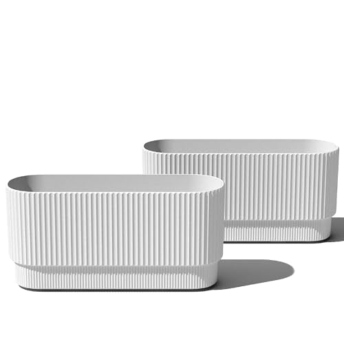 Veradek Demi Series Long Planter - Wide Outdoor Planter - color: White, size: 30 inch - 2 Pack