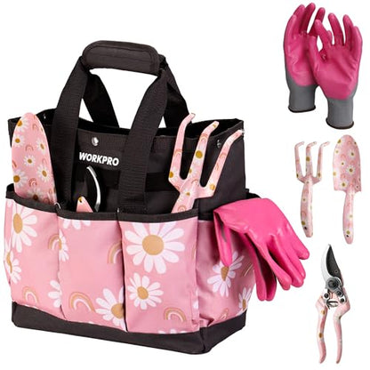 WORKPRO 5PCS Gardening Tools, Aluminum Heavy Duty Garden Tool Set with Bag - style: Pink with bag