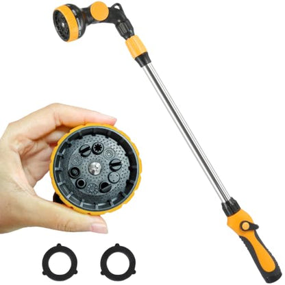 Watering Wand Heavy Duty, 26-35.4" watering wand for garden hose With 9 Spray Patterns & 180° Swivel Head Non-Slip Handle For Plants Hanging Baskets Patio Cleaning