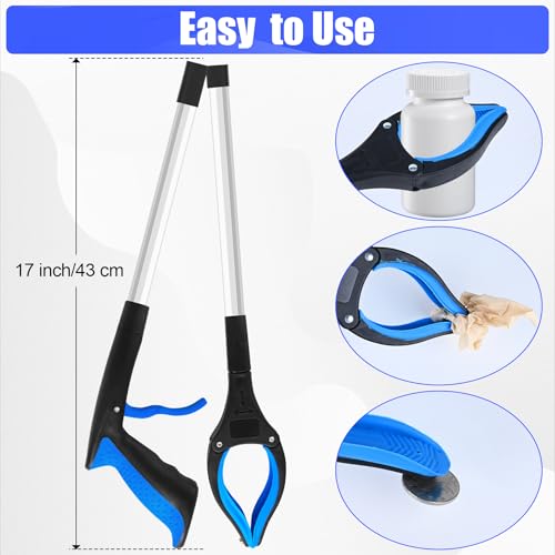 12 Pack 32 Inch Commercial Trash Grabber for Elderly Assist, Foldable - color: Blue