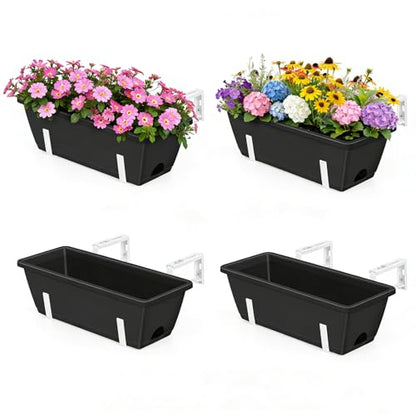 Railing Planter Box 4 Pack Hanging Balcony Planters with Adjustable Bracket - color: Black & White