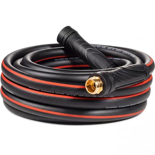 SheeChung Garden Hose 10ft x 5/8",Short Leader Hose with Handle,Rubber Hose - color: black+red, size: 10ft-Male to female