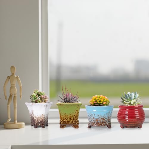 ARTKETTY Succulent Pots, Small Plant Pots with Drainage Set of 6 - color: Colorful-b