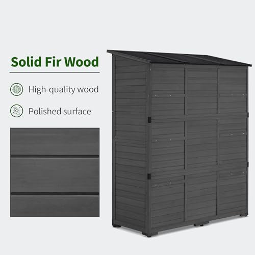 Macrout Outdoor Storage Cabinet with Shelves, Wood Garden Shed 1738 (Gray) - color: Gray