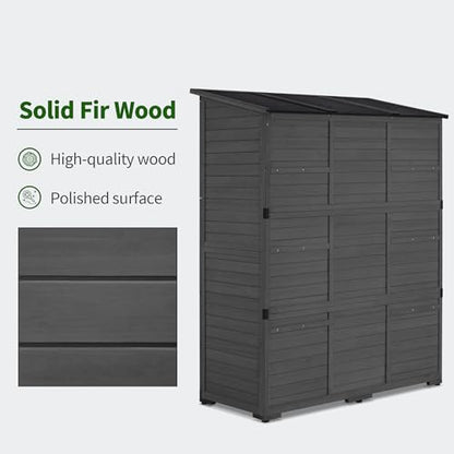 Macrout Outdoor Storage Cabinet with Shelves, Wood Garden Shed 1738 (Gray) - color: Gray