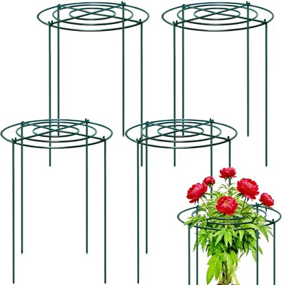 4 Sets Peony Support Cage,24"Diax32"High Heavy Duty Metal Plant Support,Grow Through Hoops Grids with 4 Thickened 6mm Legs,Strong Support Brace for Heavy Blossoms,Flower Support Ring for Peonies,Rose - size: 24"X32"-4PCS