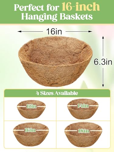 ANPHSIN 4Pcs 16inch Coconut Liners for Hanging Baskets Planters - size: 16in
