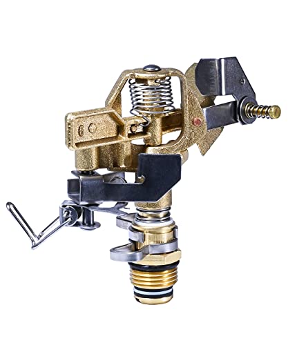YAMATIC 1/2 Inch Brass Impact Sprinkler Head, Heavy Duty Impact Sprinkler Head with Nozzles, Adjustable 20° to 360° Circle Pattern for Garden, Lawns, Yard Irrigation