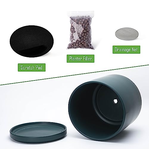 D'vine Dev 2-Pack Ceramic Pots with Saucers, 8/10 in, Teal, 94-G-L-9 - color: Teal, size: Large