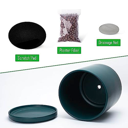 D'vine Dev 2-Pack Ceramic Pots with Saucers, 8/10 in, Teal, 94-G-L-9 - color: Teal, size: Large