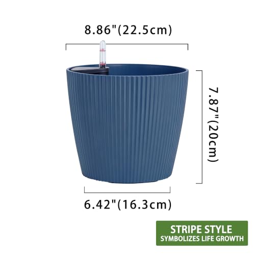 Dexceder 9x8 Self Watering Planters Indoor (2 Pack, Deep Blue) - color: Deep Blue, size: 9x8