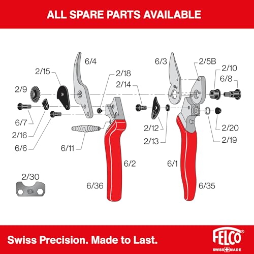 Felco F6 Pruning Shears – 7.7" Swiss-Made Garden Clippers for Medium Hands | Hand Pruners for Gardening | Garden Tool Cutter with Precision Bypass Blade, Forged Aluminum Handles, Replaceable Parts - size: F6 Medium Ergo