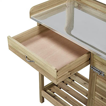 Topeakmart Outdoor Potting Bench with Storage Potting Table,Light Green - color: Light Green