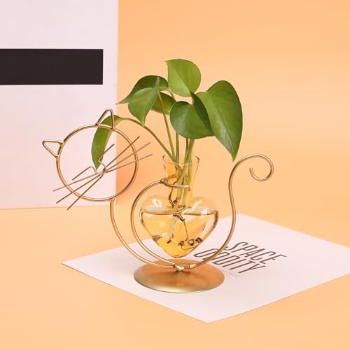 Plant Terrarium Propagation Station Gifts for Women Cat Lover - color: Gold Gold