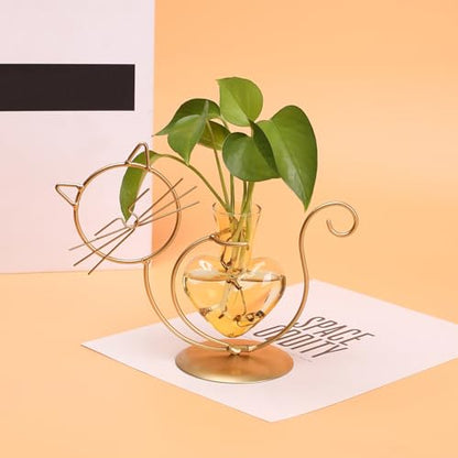 Plant Terrarium Propagation Station Gifts for Women Cat Lover - color: Gold Gold