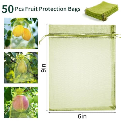 50 Pcs Fruit Protection Bags, 6×9 in Mesh Cover Nets for Tree, Green - color: Green, size: 6×9 in