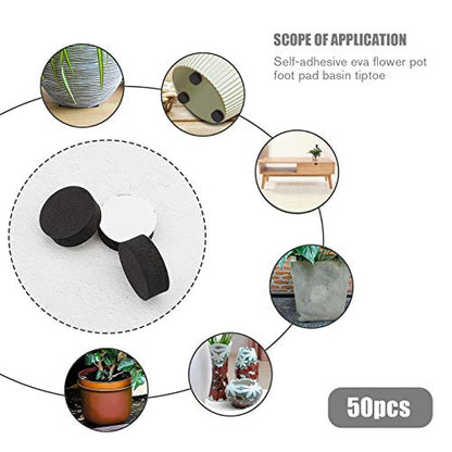 50Pcs Invisible Round Flower Pot Feet Mats Self-Adhesive EVA Plant Risers 30x11mm Non-Slip Black for Outdoor Indoor Plant Pots