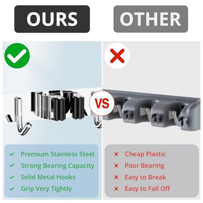 ZONGOOL 2 Pack Mop Broom Holder Wall Mount 4 Racks 5 Hooks Storage Silver - color: Silver, size: 2Pack 4R5H