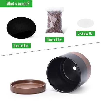 D'vine Dev 2-Pack Ceramic Pots with Saucers, Black/Tan, 4/6 in, 94-G-S-7 - color: Black/Speckled Tan, size: Small