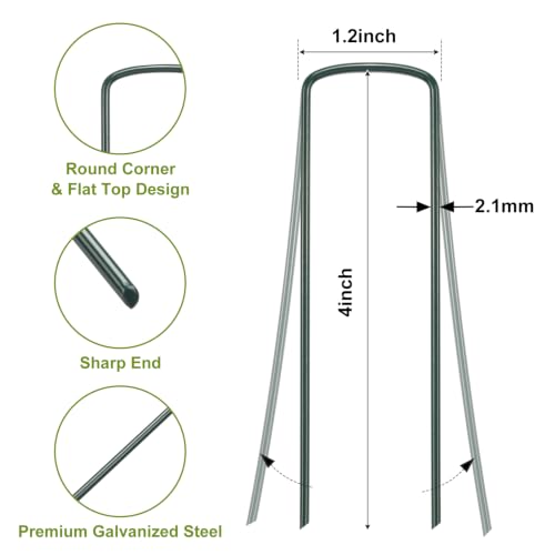 Whonline 75 Pack Green Landscape Staples, 4 Inch Garden Stakes Galvanized - color: 4 Inch/Green-75 Pcs