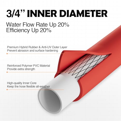 SPECILITE 3/4" x 25FT Hot/Cold Rubber Garden Water Hose, -50℉-190℉, Red - color: 3/4"ID Red, size: 25ft