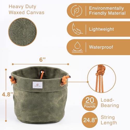 Waxed Canvas Handmade Hanging Planter for Indoor/Outdoor Plants, Hanging Basket Plant Holder Forest Green with Hook - color: Forest Green, size: 6 Inch