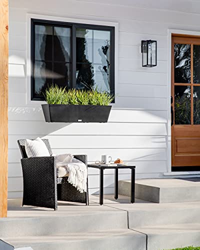 Veradek Pure Series Railing Planter - Tapered Window Box with Bracket - color: Black, size: 36 inch