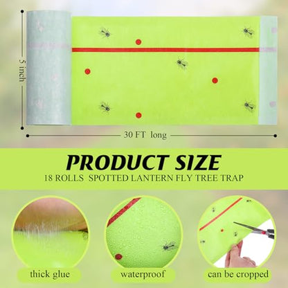 Qualirey 18 Rolls 540 ft Total Spotted Lantern Fly Tree Trap Insect Barrier - color: Green