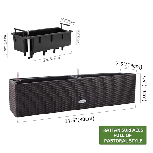 Dexceder 31.5 Inch Self Watering Rail Window Box (Brown) - color: Brown, size: 80A