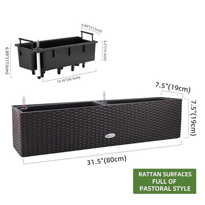 Dexceder 31.5 Inch Self Watering Rail Window Box (Brown) - color: Brown, size: 80A