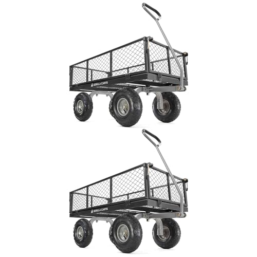 Gorilla Carts Steel Utility Cart, 800 lb Capacity, 4 Cu Ft., Black, 2-Pack