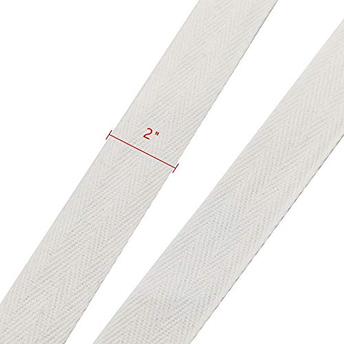Natural Cotton Twill Tape 50 Yards 2 Inch Bunting Bias Herringbone Webbing Roll for Apron Sewing Dressmaking Craft (White) - color: White, size: 2inch