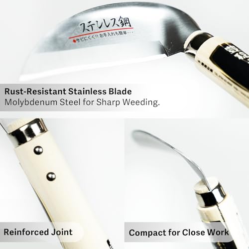 HOUNEN Japanese Stainless Steel Hand Weeder, 4.7-Inch Optimized-Angle Blade - color: 4.7" Stainless Weeding Sickle